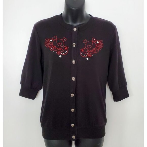 Sweet Love Embroidered Skull Cardigan Gothic Chic Cardigan Sweater Skull Button - Picture 1 of 10